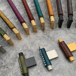 Handmade Leather Knurled T-Bar Cabinet Pull - Custom Colours