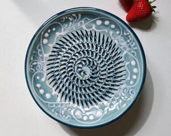 Ceramic grater with brush, free garlic grater, Gourmet Rubi grater plate, ginger grater, Green Dream design