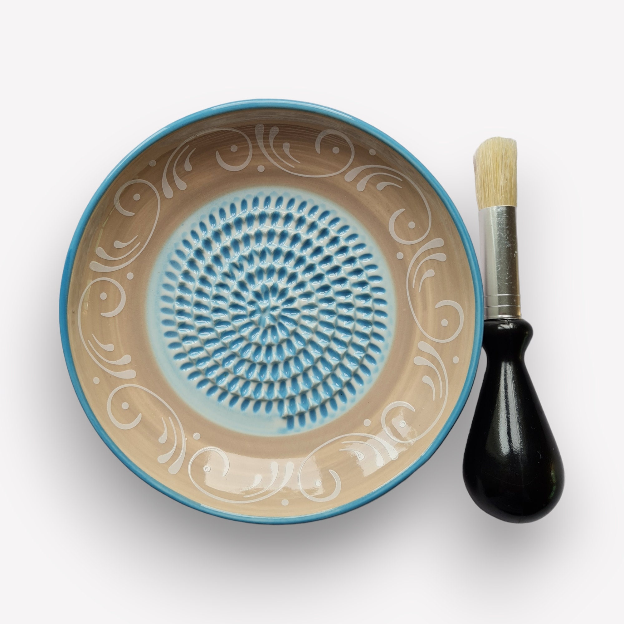 Ceramic grater handmade garlic grater Gourmet Rubi grater plate with brush free ginger grater motif Creamy Heaven