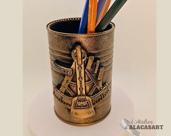 Pencil pot unique and original creation "marine compass" recycled tin box