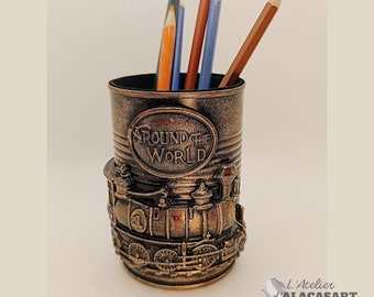 Pencil pot unique and original creation "steampunk train" recycled tin box
