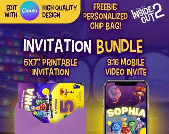 EDITABLE | Instant Download | Inside Out 2 Invitation BUNDLE | Printable invitation and Mobile invitation | Inside out 2 birthday party