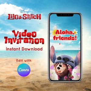 Lilo and Stitch 2025 Video Invitation | Hawaiian Beach Birthday Invite | Tropical Ohana Party Digital Download | Instant Download