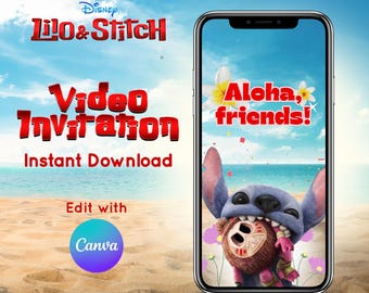 Lilo and Stitch 2025 Video Invitation | Hawaiian Beach Birthday Invite | Tropical Ohana Party Digital Download | Instant Download
