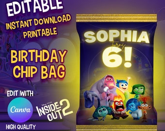 EDITABLE | Instant Download | Inside Out 2 Personalized Chip Bag for Birthday Party | Printable