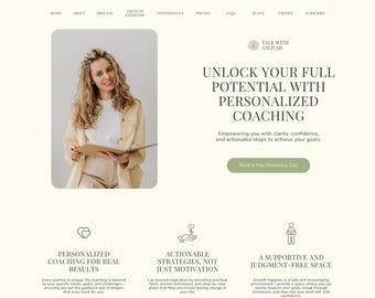 Coaching Website Template Canva Website  Professional Landing Page Template Coaching Business Web Site Therapist One Page Website Canva