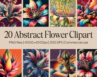 Clip art | PNG files | Unique Abstract Flowers | Printable Watercolor clipart | Abstract Flowers sublimation | Paper craft | junk journal