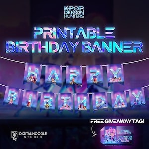 Kpop Demon Hunter Birthday Banner | FREE GIVEAWAY TAG