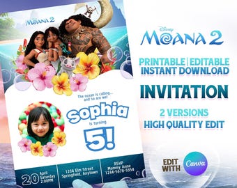 EDITABLE | Instant Download | Moana 2 Birthday Invitation Template | Printable
