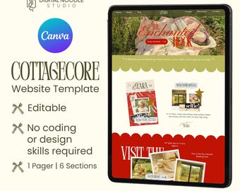 Cottagecore Website Template | Canva Website |  Digital Product Shop | Lifestyle Blog One Page Website