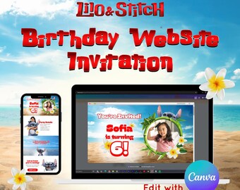 Lilo & Stitch Website Invitation + RSVP | Animated Digital Party Invite | Tropical Ohana Birthday Theme