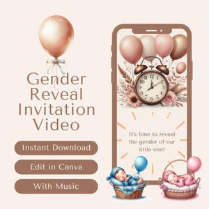Editable Gender Reveal Video Invitation | Canva Template (With Music)