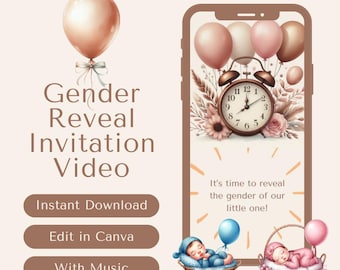 Gender Reveal Video Invitation | Editable in Canva Gender Reveal Invitation | Gender Reveal Party Invitation | FREE Gender Reveal Video