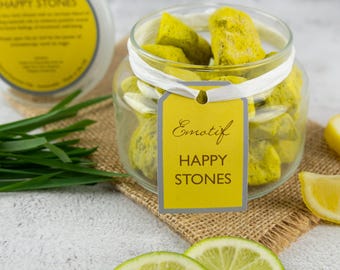Happy Stones - Naturally Mood Boosting - Essential Oil Diffuser - Odour Absorbing - Positivity - Yellow Aromatherapy Lava Rocks
