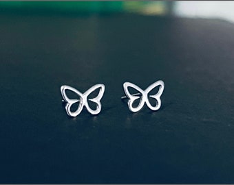 Butterfly Stud Earrings | Tiny Butterfly Stud Earrings | Hollow Silver Stud Earrings