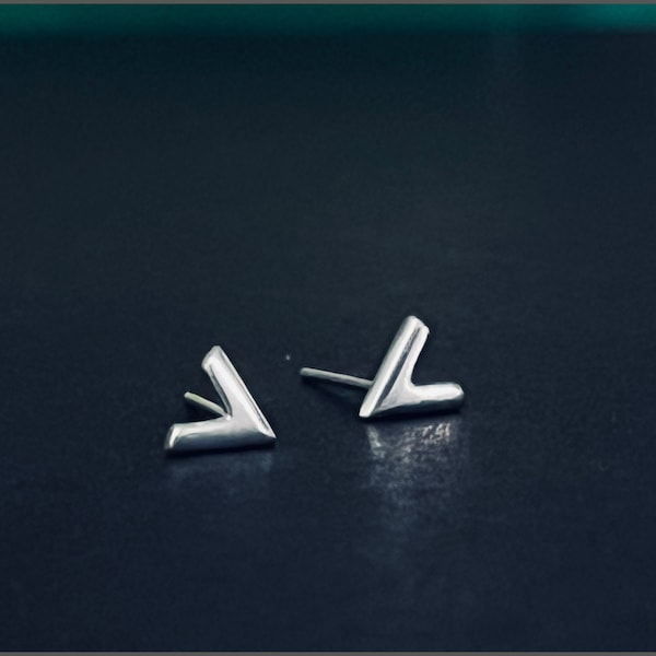 V Shape Silver Stud Earrings | Silver Stud Earrings | Tiny Silver Stud Earrings