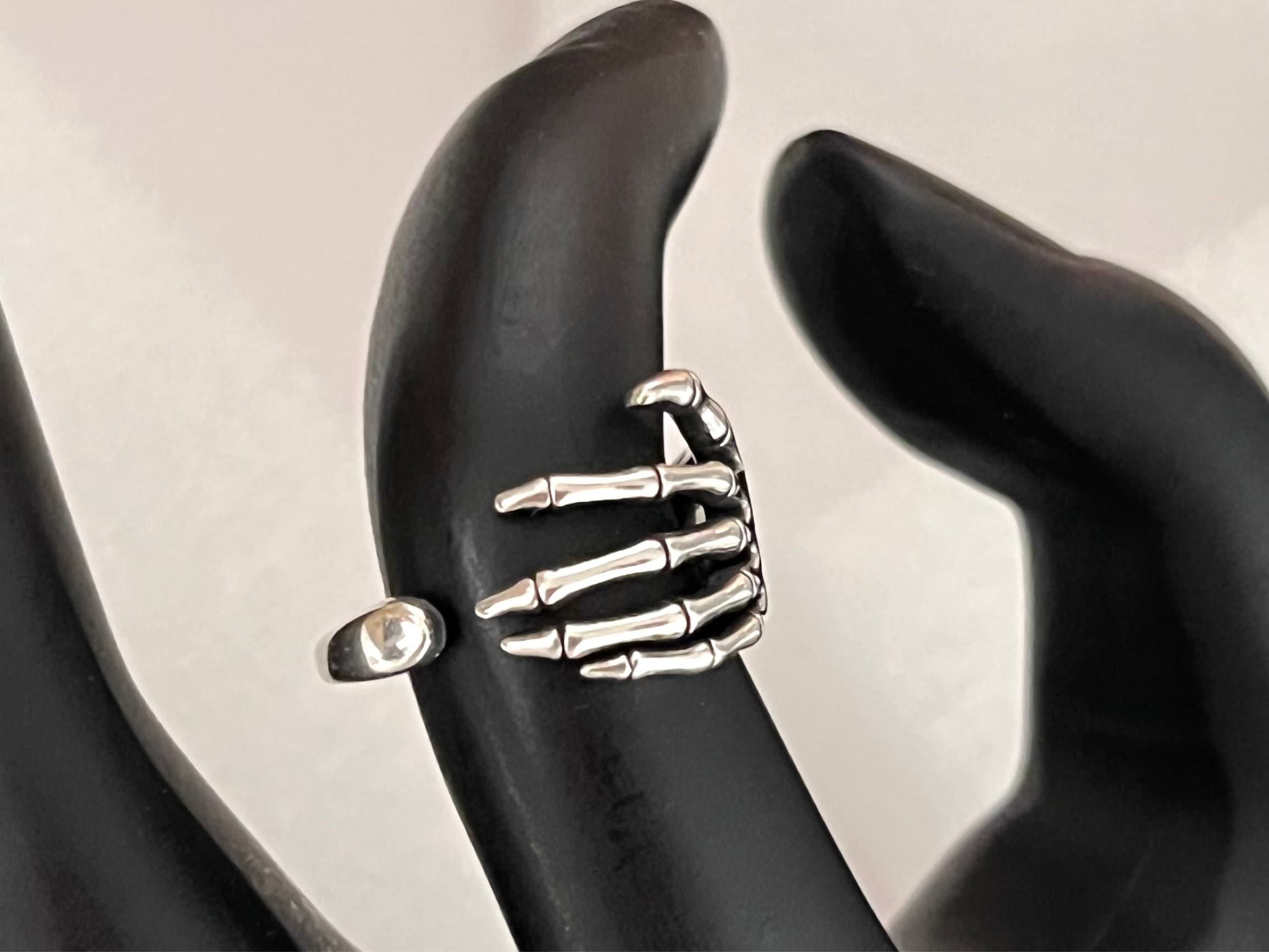 Skeleton Hand Ringing Bell Skeleton Hand Ring | Skull Ring | Gothic Ring | Open Ring | Adjustable ...