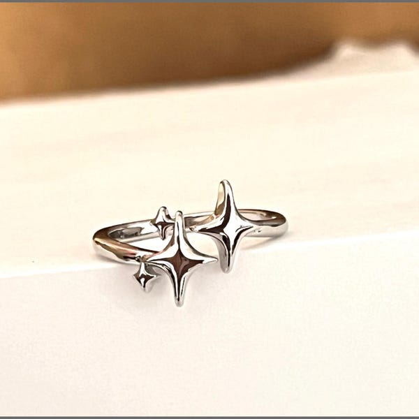 Star Ring | Four Star Rings | Open Ring | Adjustable Ring | Silver | Ring