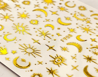 Nail Art Stickers | Gold Star | Moon | Fingernails | Toenails Decorations | Self Adhesive Nail Stickers