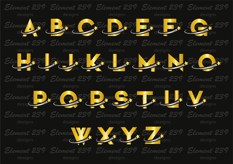 Gold Monogram Alphabet ABC Transfer PNG File for Sublimation Ironing Image