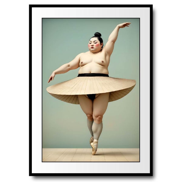 A sumo wrestler dancing in a tutu - Digital Art