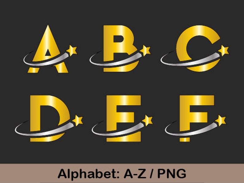 Gold Monogram Alphabet ABC Transfer PNG File for Sublimation Ironing Image