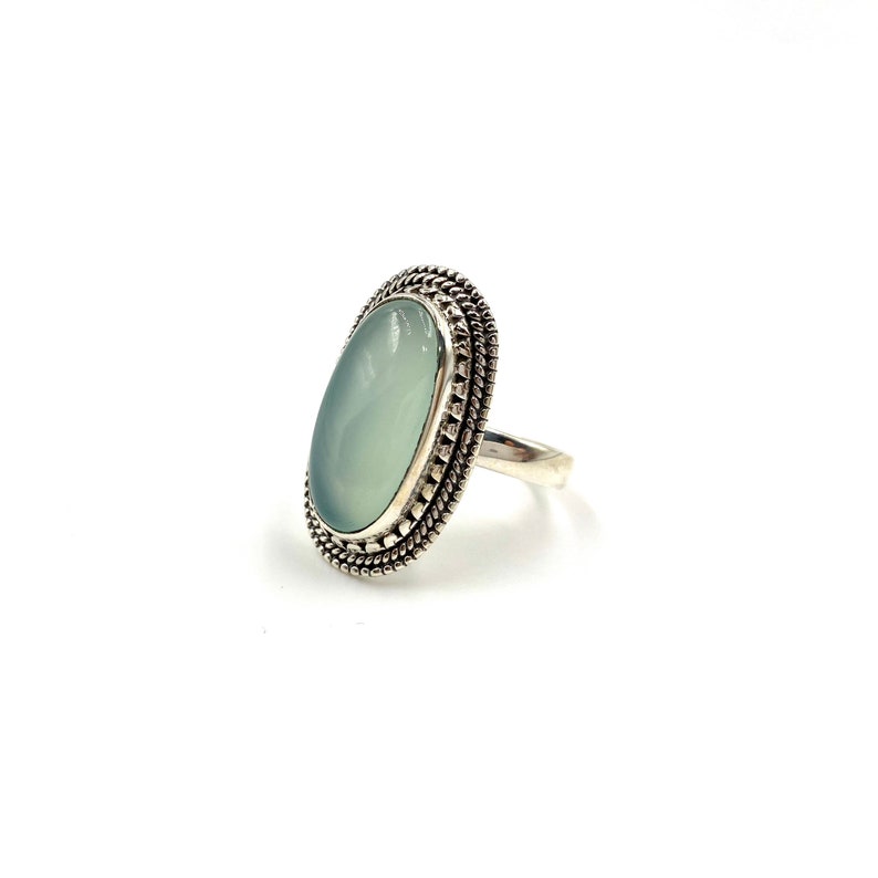 Aqua Chalcedony Ring,925 Sterling Silver,handmade ring,gift for her,boho ring,oval shaped stone,big stone ring