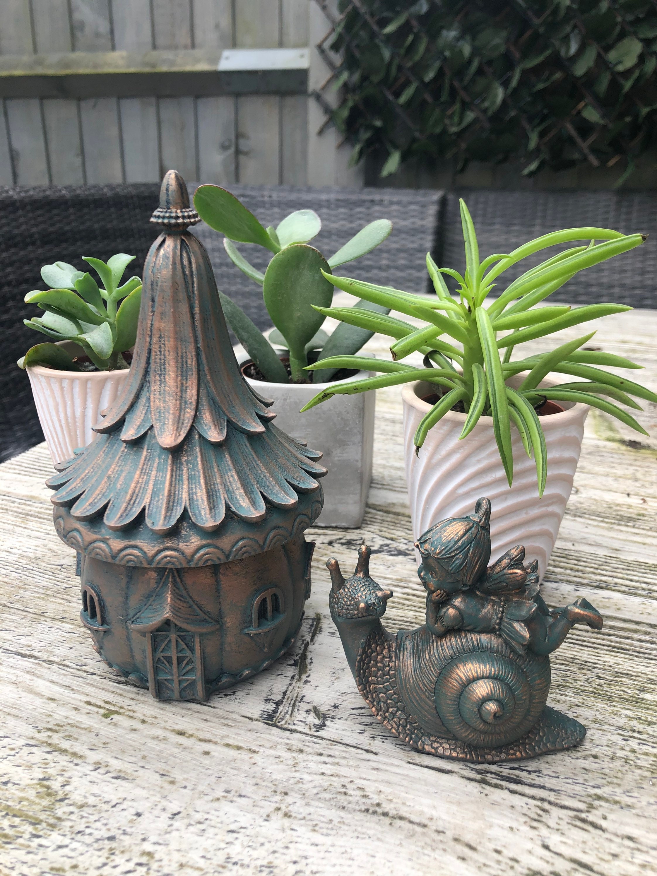 Bronze Effect Fairy Garden House With A Fairy Child On A Snail Fairy Garden Gift Garden Snail Ornament, Fairy Snail Garden Fairy