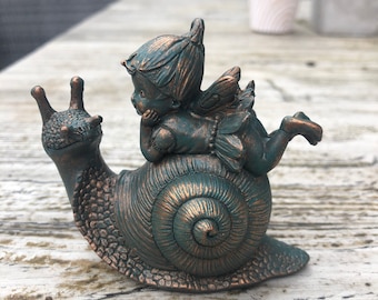Minatare Fairy On A Snail, Fairy Garden, Fairy Garden Gift, Fairy Figurine , Garden Ornament , Garden Gifts, fairy ornament, snail ornament