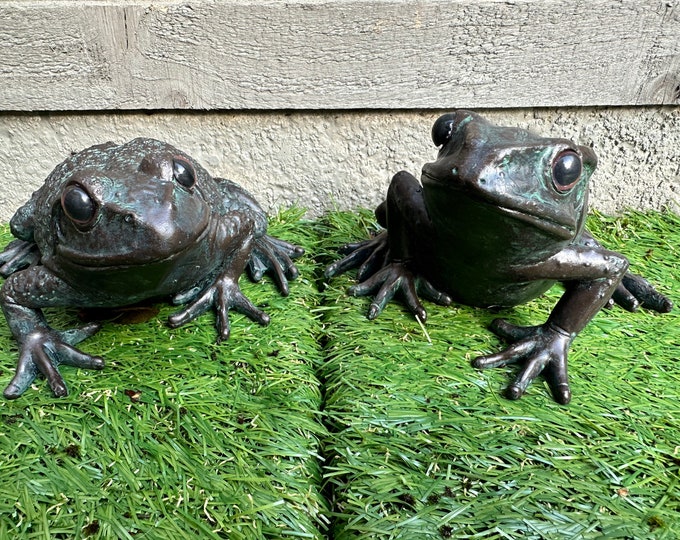 Pair of Bronze Effect Frogs, Garden Ornaments, Frog Gifts, Garden Gifts