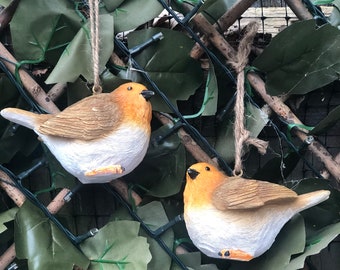 Pair Of Hanging Garden  Robins , Bird Ornaments, Christmas Robins , Bird Gifts, Garden Gifts