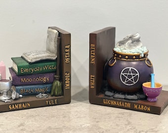 Sujetalibros de caldero de brujas, estante de brujería ordenado, sujetalibros novedosos, regalos de brujas, bruja moderna, almacenamiento de libros, decoración del hogar de brujas