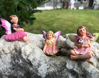 Set Of Three Miniature Fairy Figurines, Fairy Garden, Fairy Gift , Garden Decoration