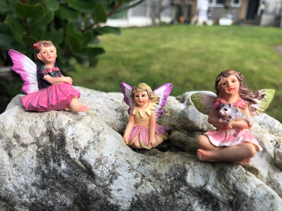 Conjunto de tres figuras de hadas en miniatura, jardín de hadas, regalo de  hadas, decoración de jardines -  España
