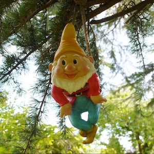 Garden Gnome Hanging From A Rope, Gnome Garden, Gnome Gifts , Hanging Tree Ornament Novelty Garden Gifts