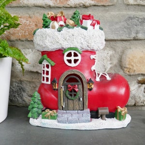 Festive Christmas Red Santas boot fairy house