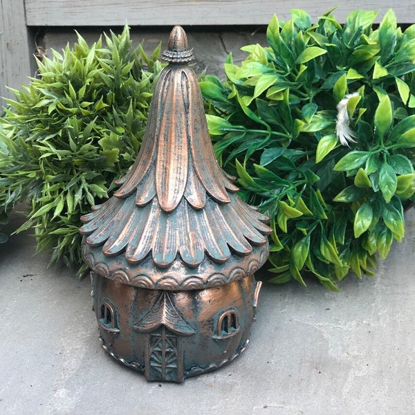 Bronze Effect Petal Roof Fairy House, Fairy Garden , Fairy Garden Gift, Miniature Fairy Garden, Garden Ornament