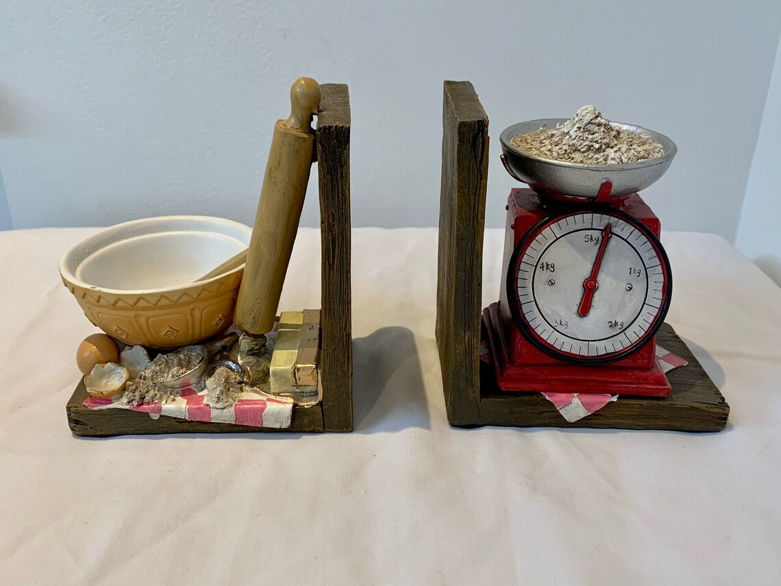 Pair hand painted kitchen cookbook cookery bookends shelf Etsy