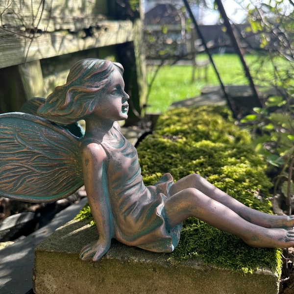 Daydreaming sitting down fairy ornament, Garden fairy, fairy garden, fairy gifts, garden ornaments, mythical ornament, pond ornament, fairy