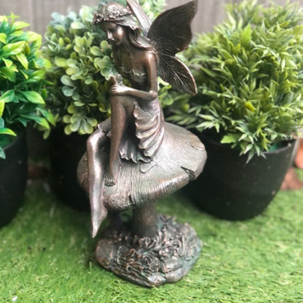 Fairy Sitting On A Toadstool, Garden Fairy, Fairy Garden, Fairy Gift, Lawn Ornaments, Garden Gifts , Fairy Ornament, Garden Fairy,