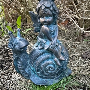 Small fairy sitting on a fairy  flower snail, Fairy ornament, garden fairy, snail ornament, garden ornament, garden gifts, fairy gardens,