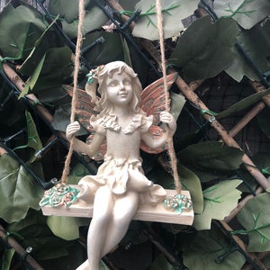 Forest Fairy On A Hanging Sculpture , Fairy Garden, Garden Fairy, Fairy Gift, Garden Gift, mythical figure, fairy ornament, fairy swing
