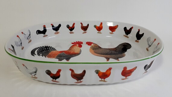 New In Box Chicken Rooster Covered Baking Dish oven proof microwave safe 