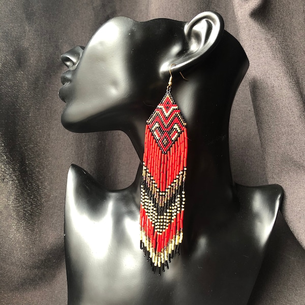 Helix - red boho style earrings