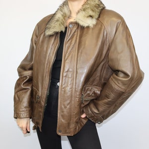 vintage années 80 90 « SOVIET » veste en cuir marron doublé Vera Pelle Made in Italy L