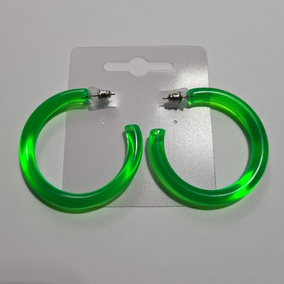 Boucles D'oreilles Anneaux Créoles Vert Fluo - Style Années 80, Neuf Avec étiquettes, Plastique, Pour Soirée