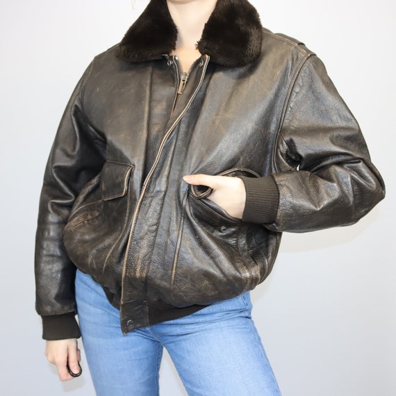 最大12%OFFクーポン Chevignon 90s 80s Vintage Leather Dark Jacket Aviator Jacket ジャケット・アウター
