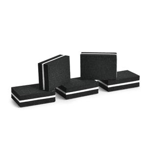 May include: Five black nail buffers with white stripes. The buffers are stacked in a staggered formation.