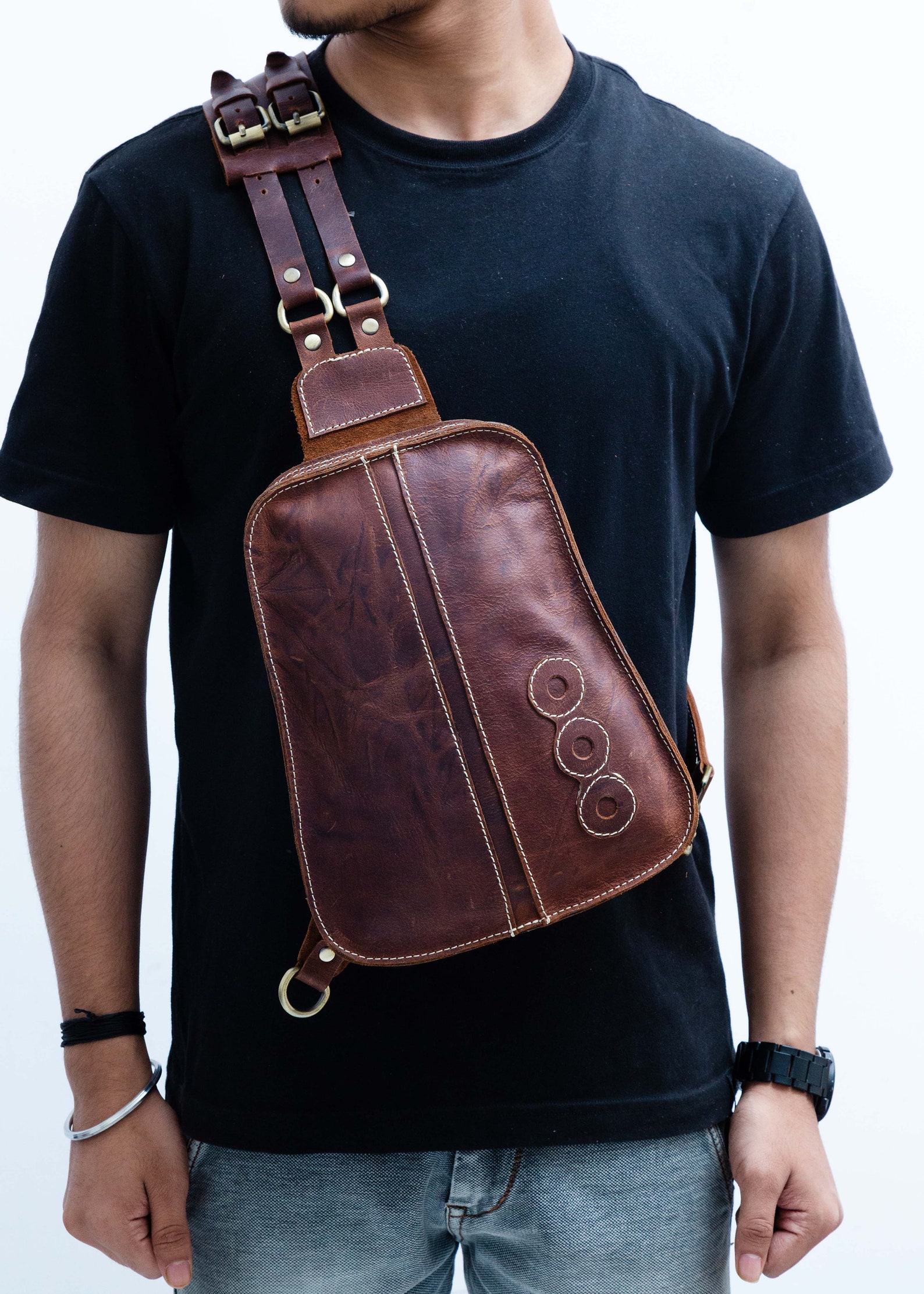 VINTAGE SLING LEATHER Bag Men Retro leather bag Style Leather | Etsy