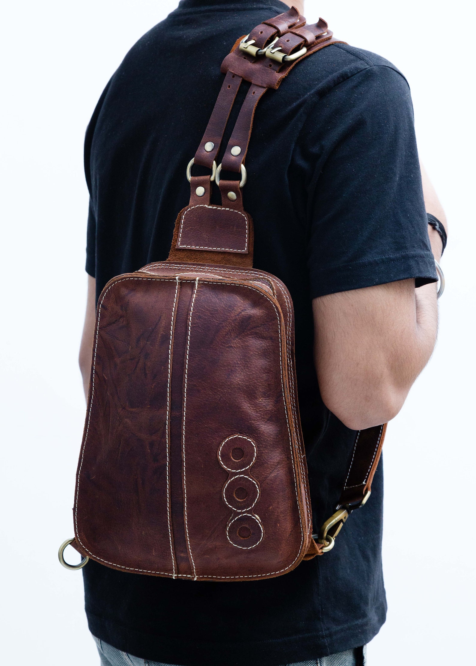 VINTAGE SLING LEATHER Bag Men Retro leather bag Style Leather Etsy